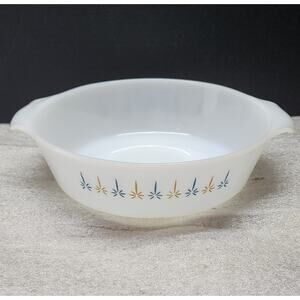 Anchor Hocking Fire King 2 Qt Round Baking Dish Milk Glass Star Pattern Box 7